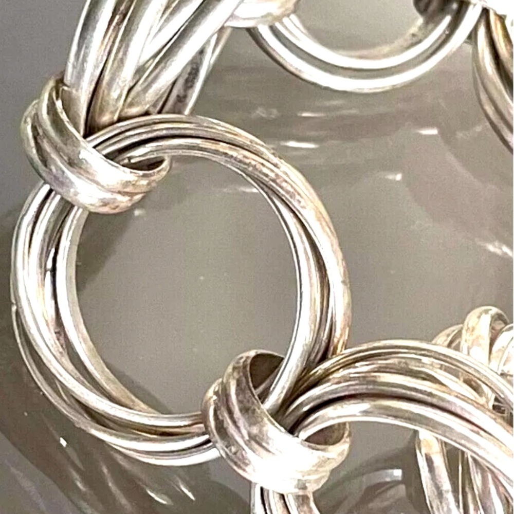 Silpada Vintage Rare Solid Sterling Silver Heavy Multi-Circles Chain Bracelet - Picture 4 of 10